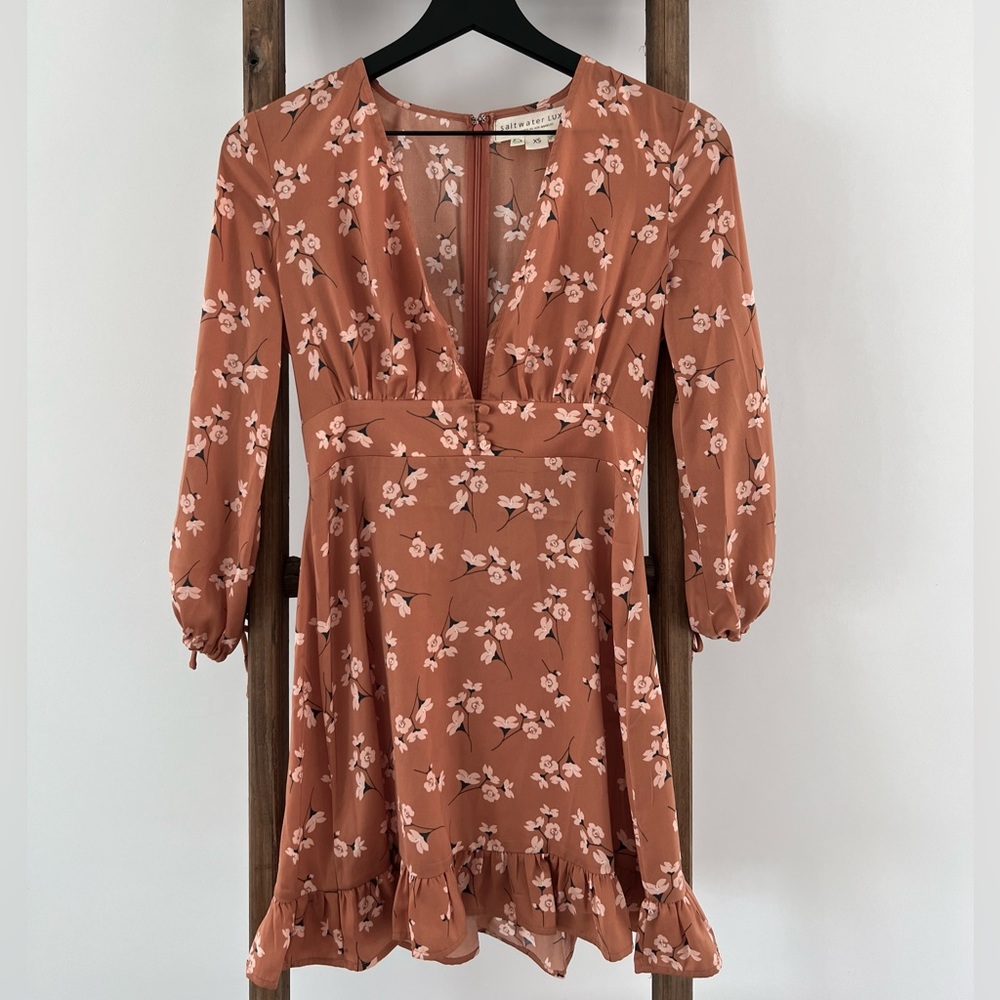 Silk Floral Long Sleeve Mini Dress
